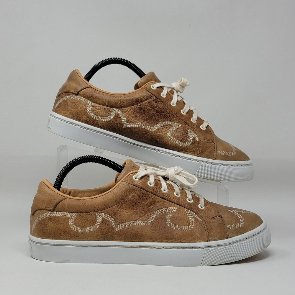 Womens boot stitch leather Sneakers in Tan - Picture 3 of 11